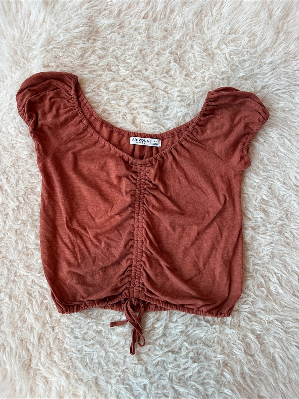 Arizona Jean Company Rust Ruched Drawstring Crop Top